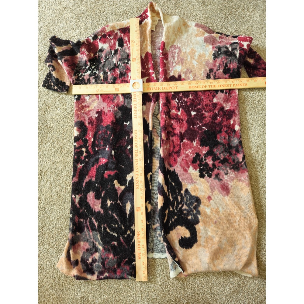 Chico's Cardigan Women M Multicolor Abstract Floral Long Open Front Earthy Fall - Picture 5 of 6
